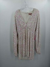 Show Me Your Mumu White Size Large Sequin Cocktail Knee Length Long Sleeve Dress