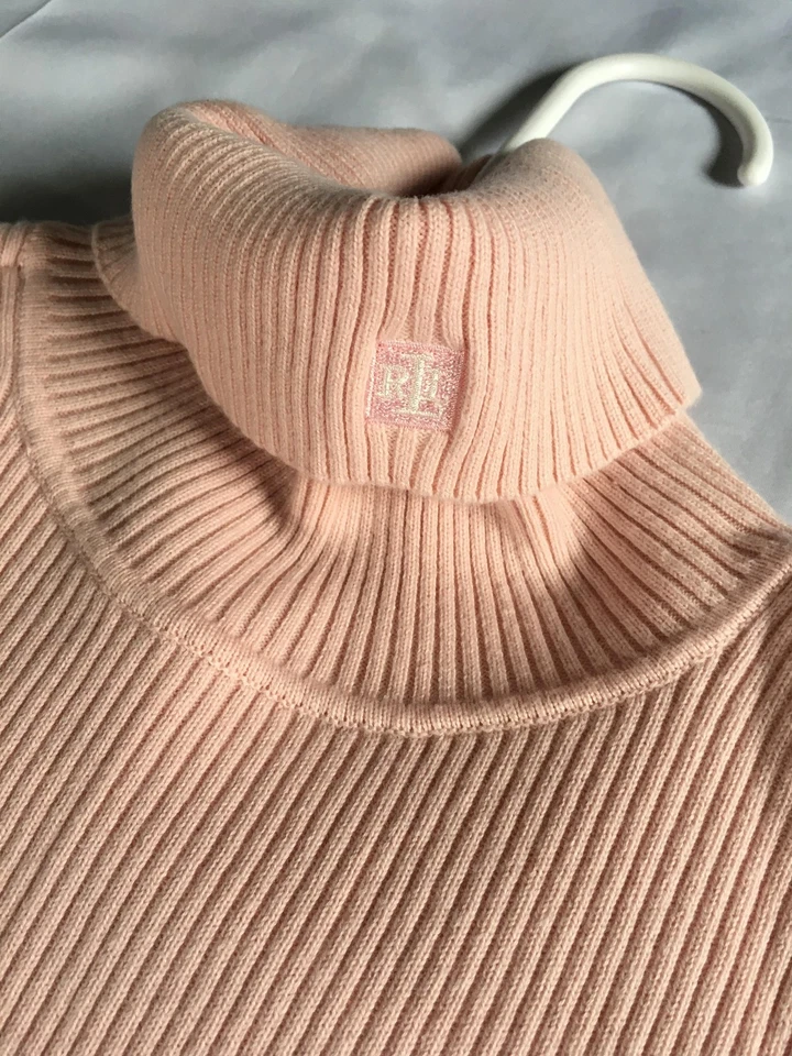 Ralph Lauren 毛衣女式 M 粉色罗纹高领长袖针织棉二手状况完好 — 第 4/4 张图片