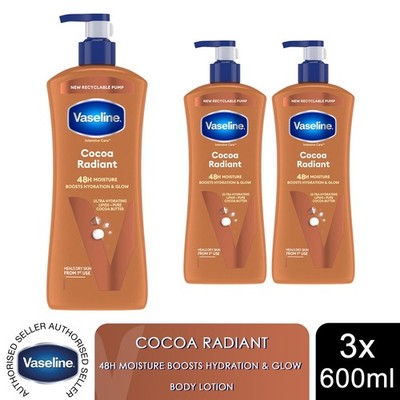 Vaseline Intensive Care Cocoa Radiant Body Lotion, 3er Pack, 600ml für trockene Haut