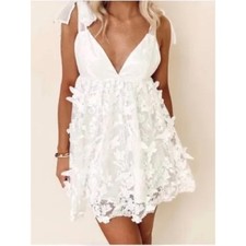 American Threads Butterfly Lace Babydoll Mini Dress White Fairycore Bridal Small