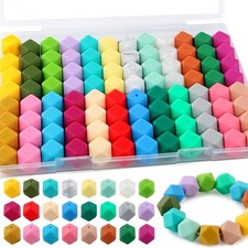 96Pcs Hexagon Silicone Beads, Bulk Silicone Beads for Keychain 14mm Multicolor