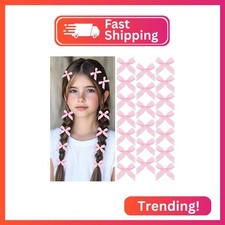 SAWINDA 20PCS Pink Mini Bow Hair Clips Gingham Craft Hair Bows Small Bows for Ha