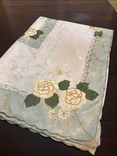 Elegant Cream Floral Embroidered Cut out Tablecloth