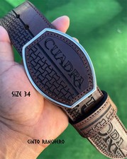 Belt Leather Cincelado Corte Laser Cowboy Color cafe Cinto Ranchero Size 34