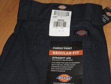 NWT New DICKIES Men's 34 X 32 Blue Work Pants Cargo Reg Fit Straight Leg Flex