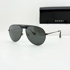 Gucci GG0908S Oversized Aviator Sunglasses Black Metal Gray Lens Unisex 65mm