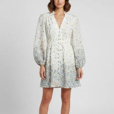 Zimmermann White Floral Printed Linen Carnaby Mini Dress M