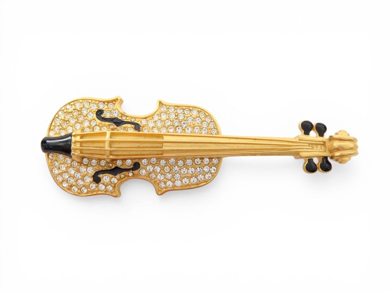 Brooche Karl Lagerfeld violon vintage en émail noir et strass