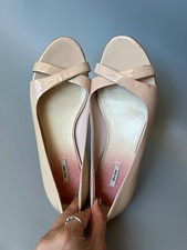 MIU MIU Beige Patent Leather Open Toe Ballet Flats US5/EU36/UK3