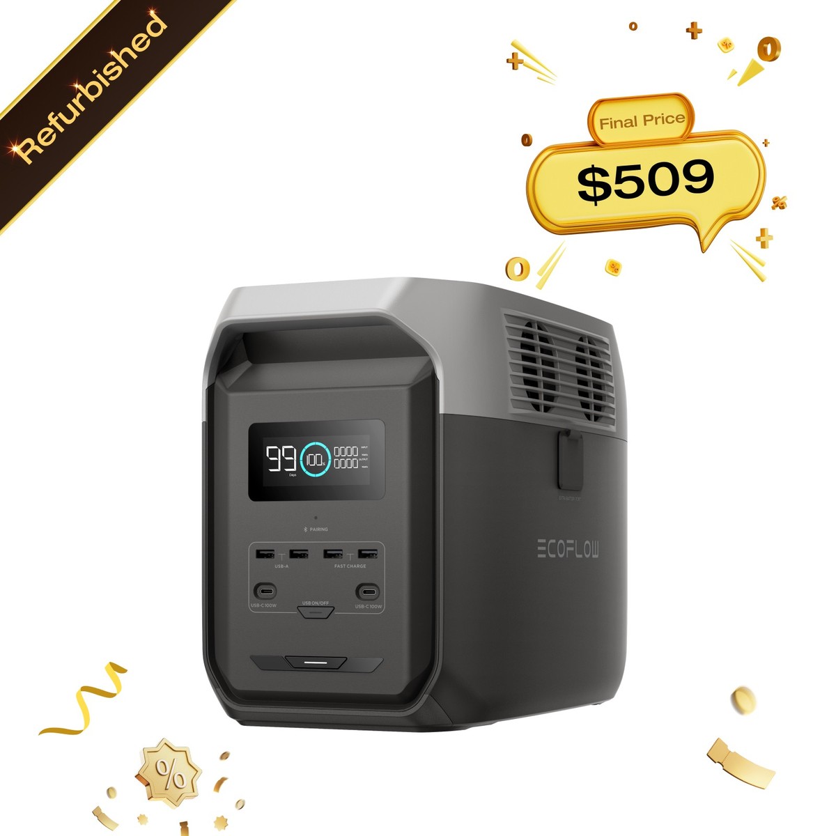 未開封 EcoFlow ポータブル電源 DELTA 3 1500 1536Wh EcoFlow DELTA 3 1500 1536Wh Portable Power Station LFP Battery