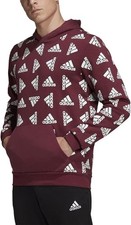Adidas All Over Logo Fleece Hoodie Men's Sz L Sweatshirt Burgundy New H57077 NTW