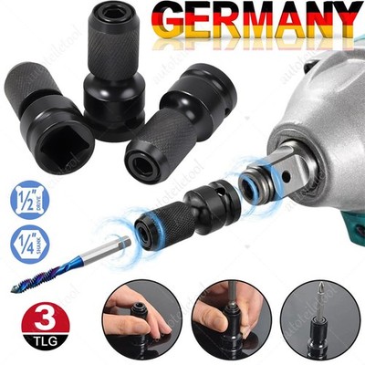 3-tlg Schlagschrauber Bit Adapter 1/2 auf 1/4 Zoll Bithalter Stecknuss Zubehör