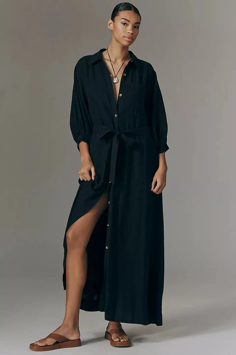 chinese dress ladies Frank & Eileen Rory Woven Long Dress in Black Linen main image 0