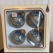 Vintage Blue Glass Glitter Gold Christmas By Krebs Ornaments Made In USA