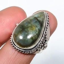 Labradorite Gemstone Band Ring Size 925 Sterling Silver