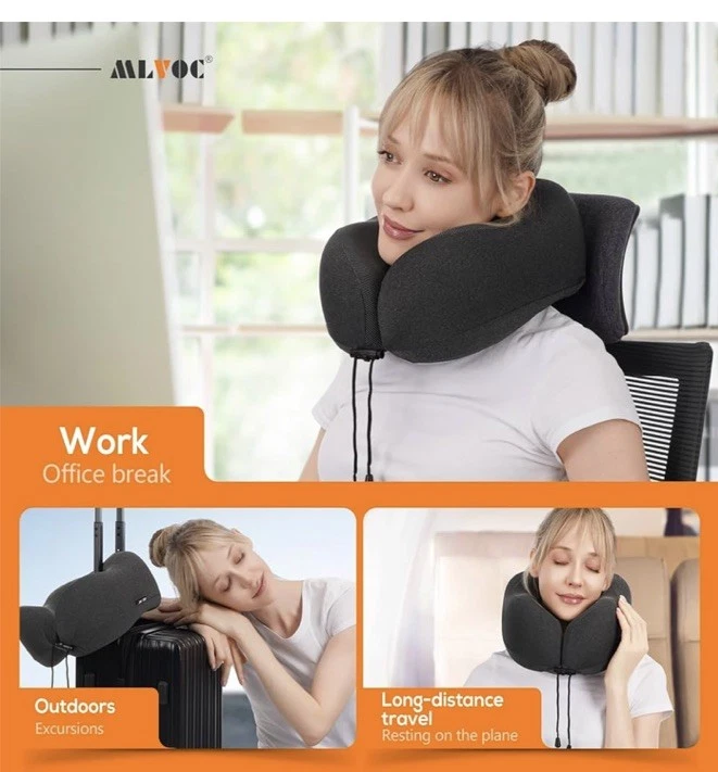 100% Pure Memory Foam Travel Neck Pillow - Comfortable & Breathable for Trips