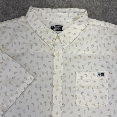SALTY CREW Mens 2XL Coastal Shirt Short Sleeve Button Up Ivory Tropical Palm NWT