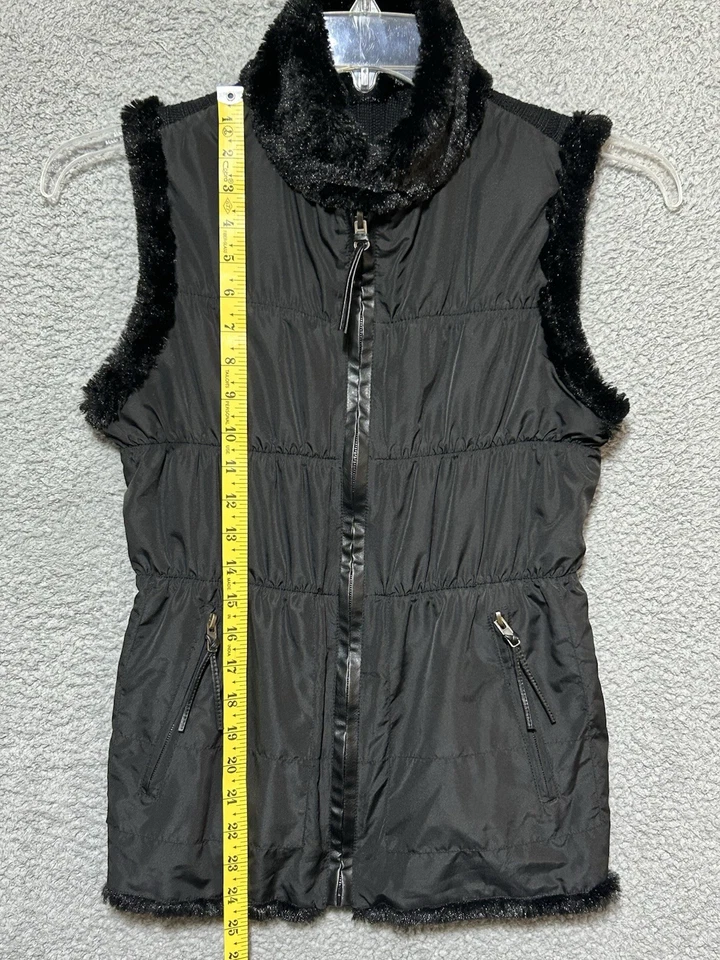 Chaleco Chico's Talla Pequeña Negro Piel Sintética Forrado Cuello Sin Mangas Cremallera Completa Foto 4 de 4