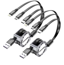 Uzahsk Multi-Charge Cable 3-in-1 USB Retractable Charge Cable Type-C, Micro USB