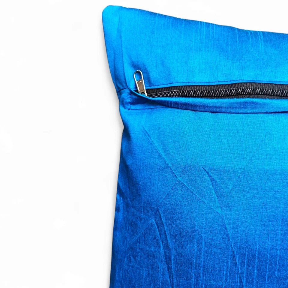 Funda Cojín Seda Brocado Artesanal Diseño Elefante Azul 16*16" Foto 4 de 4