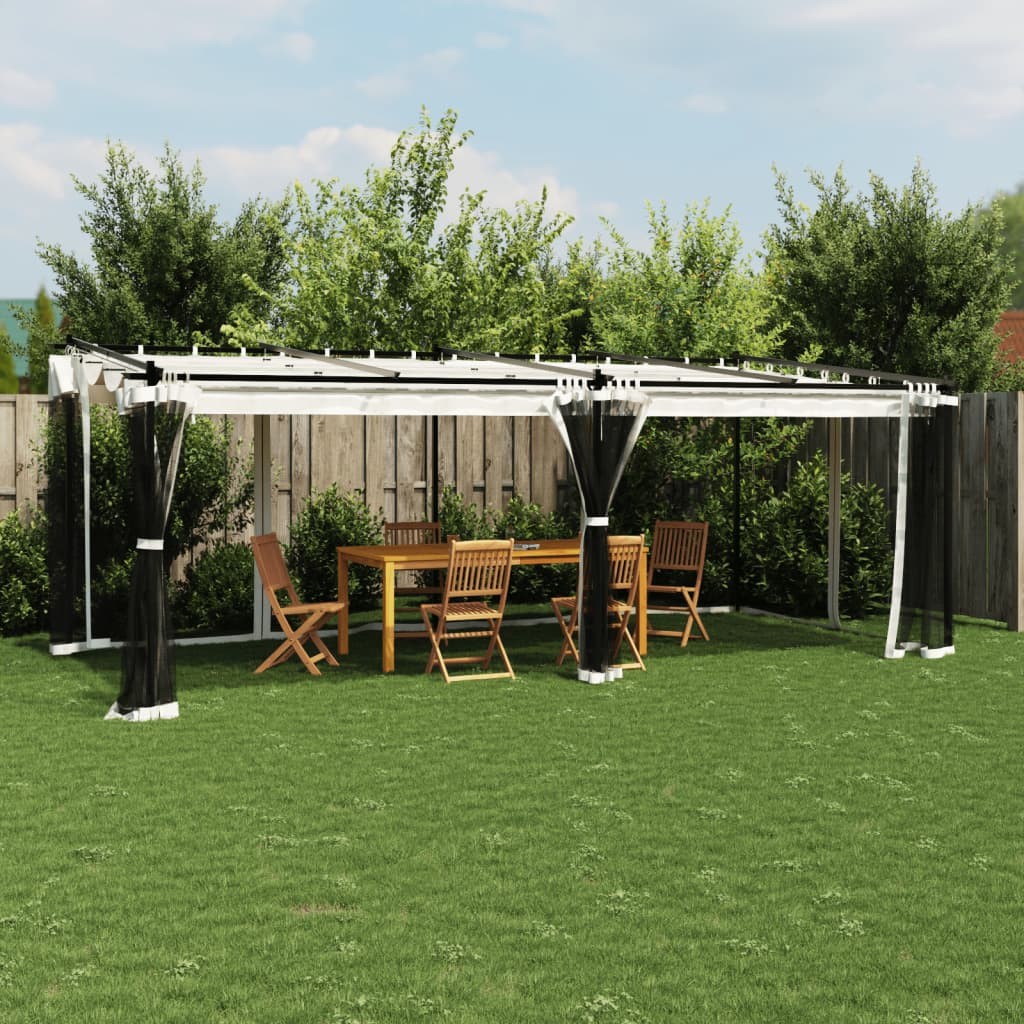 Gazebo con Pareti in Rete Crema 6x3 m in Acciaio 2404727
