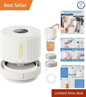 Effortless Electric Mason Jar Vacuum Sealing Kit - Includes Multiple Lids, White