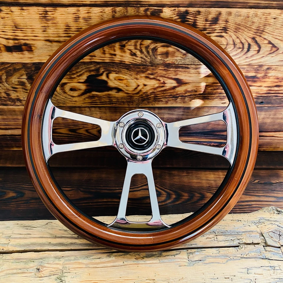 Volante de madera real 14" para Mercedes Benz W114 W115 W113 W123 W124 W201 Foto 2 de 4
