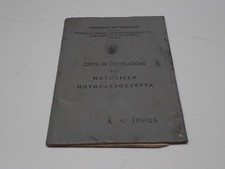 CARTA DI CIRCOLAZIONE MOTOCICLO PIAGGIO VESPA 125 SOLO USO COLLEZIONISMO 1962