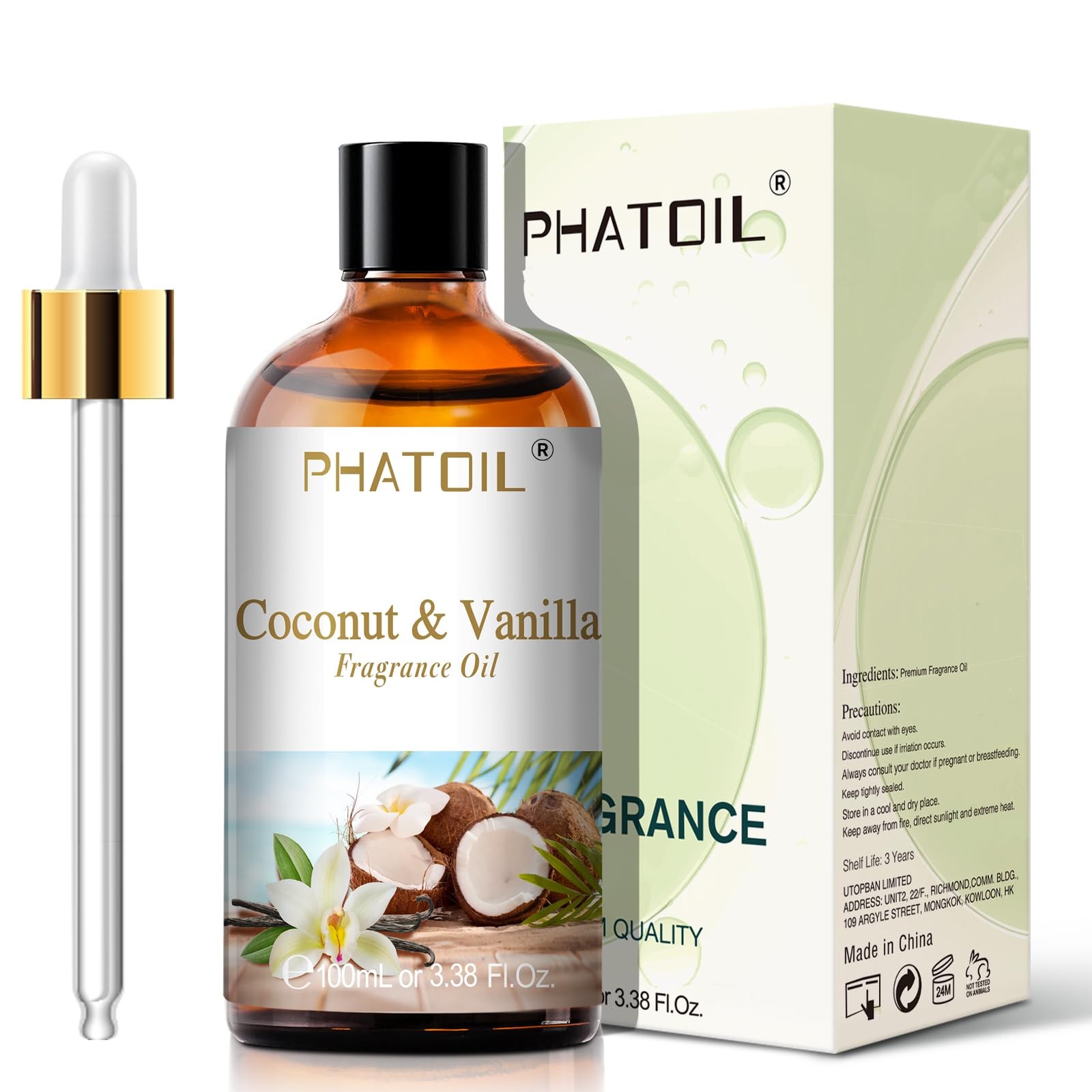 PHATOIL 3.38FL.OZ Coconut & Vanilla Fragrance Oils for Aromatherapy, Essential thumbnail 2