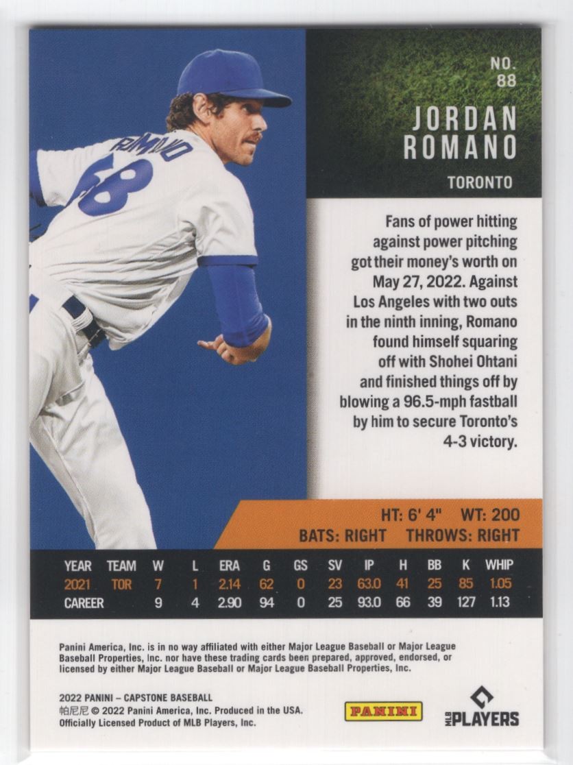 #88 2022 Capstone Red Jordan Romano Blue Jays thumbnail 2