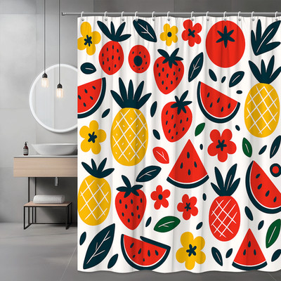 Colorful Fruit Shower Curtain - Pineapple, Strawberry, Watermelon Design