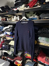 Polo Ralph Lauren Mens XXL Navy Blue Cable Knit Cotton Crewneck Sweater Pony