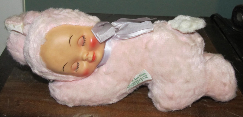 Vintage Gund Pink Baby Rabbit Ears Rubber Face Plush Swedlin Antique Toy Rosey