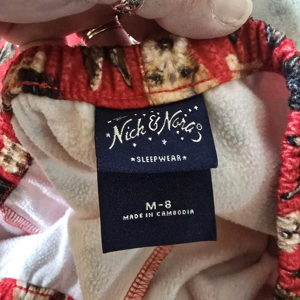 Conjunto de pijama Nick & Nora 2 peças calça e top vermelho osso de leite cachorros tamanho 8 médio  - Imagem 3 de 4