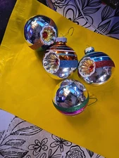 4 Radko Glass Shiny Brite 3 Indent Stripe 1 Round  Christmas  Ornament Halloween