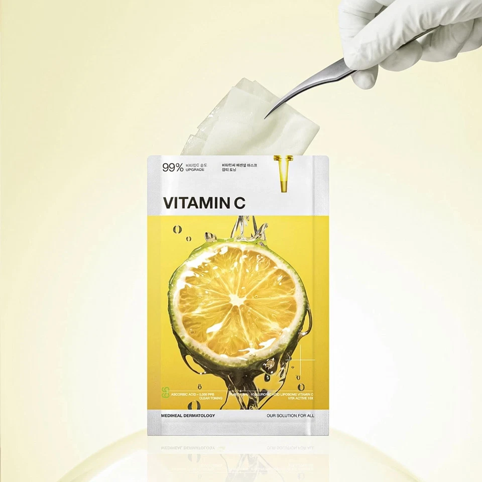 Mascarilla Hoja Esencial Coreana Mediheal Vitamina C Tonificación Clara Iluminadora 4 un. Foto 3 de 3