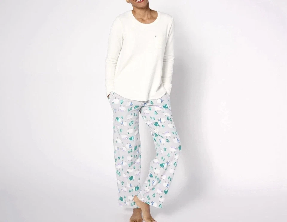 Conjunto de pijama Cuddl Duds de lana alta con elástico A616992 marfil oveja XLT Plus Foto 2 de 4