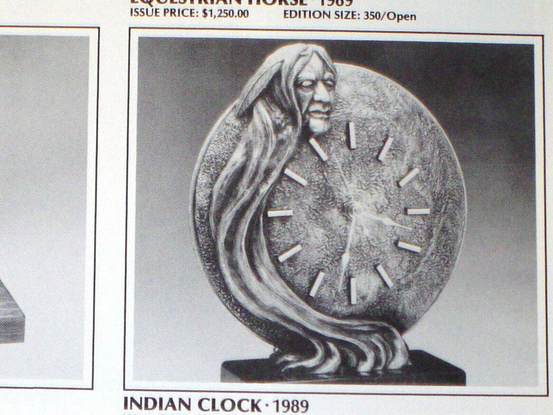 RICKER PEWTER INDIAN CLOCK quartz Ltd Ed WORKS MINT: NEVER DISPLAYED with COA