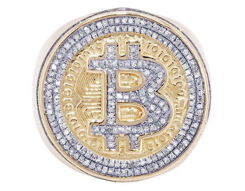 Bitcoin 0.49CT Real Diamond Pinky Ring 10K Yellow-White Gold - Picture 4 of 6