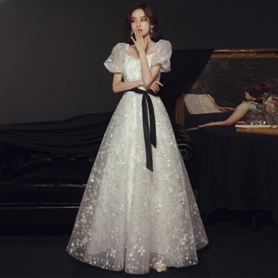 Women Graduation Ceremony Ball Gown Dress Floral Mesh Bow Belted Elegant  Dress | eBay
