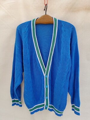 Vintage Lewinger Cardigan Mens XL Blue Cable Knit Tennis Made in  