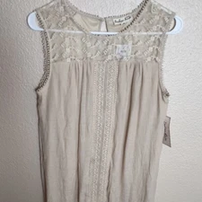 Indigo Rose Size Medium Peasant Midi Shift Dress Cottage Core Boho Beige Lace