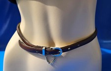 CEINTURE MARRON CROUTE DE CUIR & SUÉDINE 80 X 1,5 cm CHAÎNETTE MÉTAL ARGENTÉ