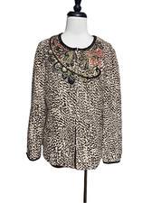 Chico's Animal Print Floral Sequined Jacket Size 1 Large