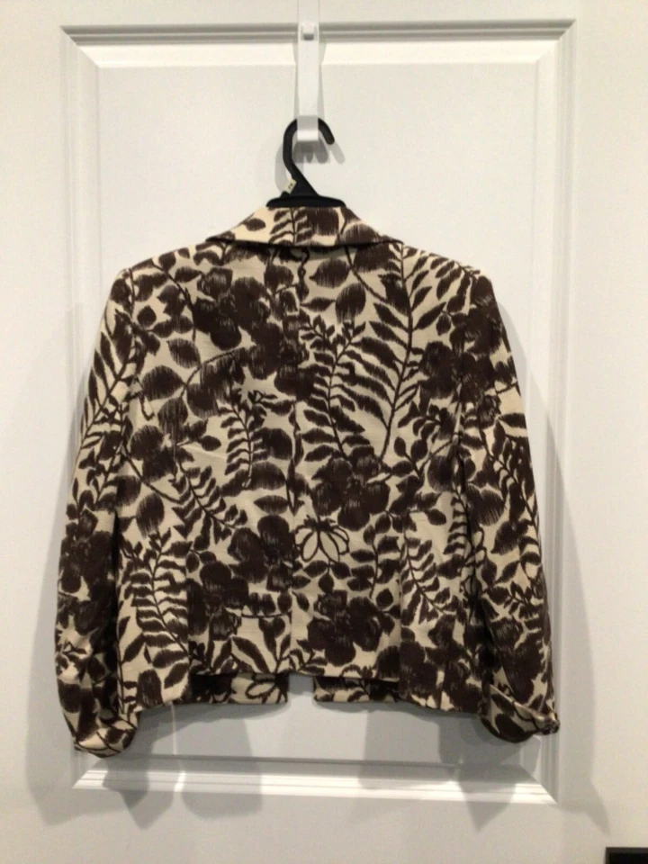NWOT Joneswear women’s 12 petite blazer ivory brown flowers full lined - Image 3 of 4