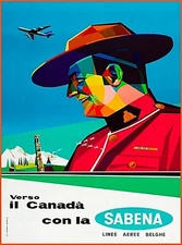 Canada Canadian Mountie Sabena Vintage Travel Advertisement Art Poster Print