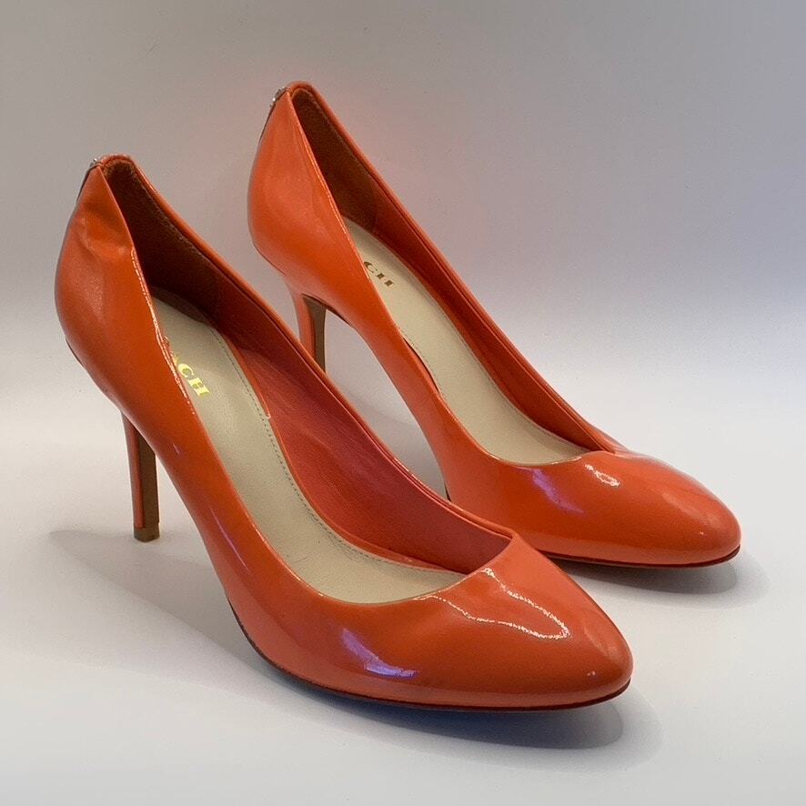 COACH Women's Orange Nala Patent Leather Round-Toe Slip-On Pumps