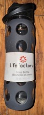 Lifefactory 16oz Gray Glass Water Bottle with Helix Silicone Sleeve, Black Top