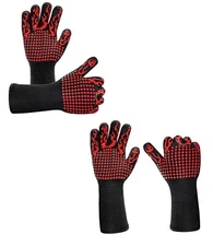 2 Pack Extreme Heat Resistant BBQ Pair Gloves Oven Mitts W/ Silicone Protection