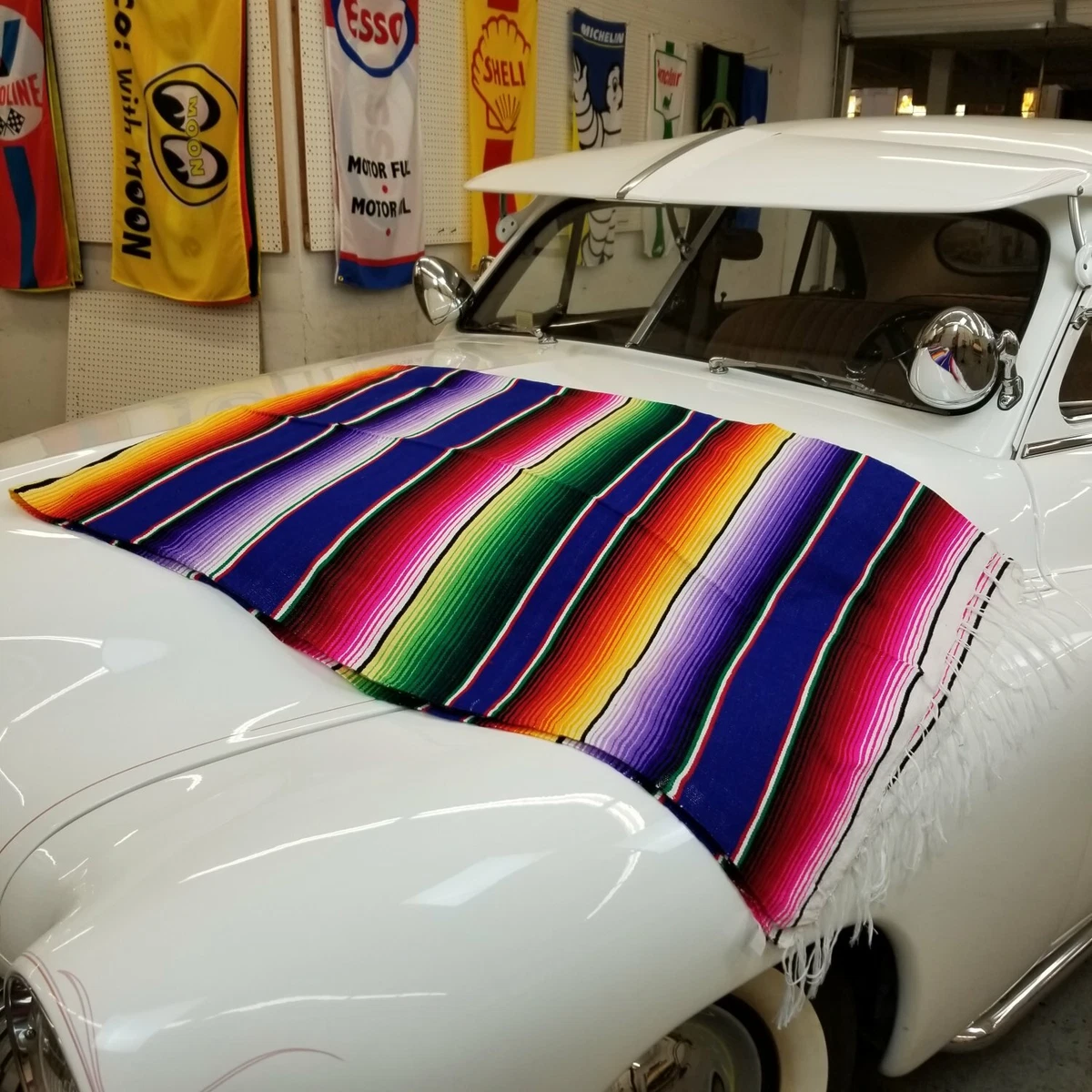Hot Rod Interior - Blue Authentic Mexican Indian Blanket Seat Cover Track  Picnic | eBay